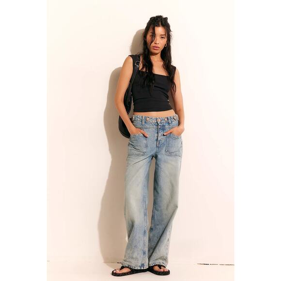 Free People We The Free Palmer Cuffed Jeans Size 27 in La La Land Wide Leg Boho - Picture 1 of 15